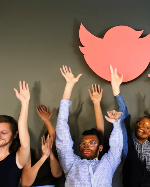 Image similar to stock photo of people worshipping the twitter logo,