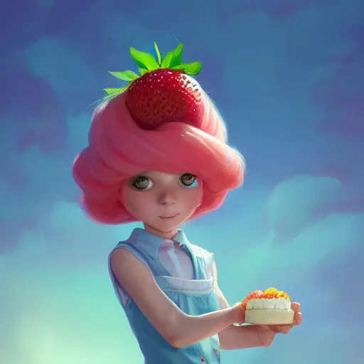 Image similar to painted portrait of a strawberry shortcake, fantastically pastel colors, octane render, matte painting concept art, official fanart behance hd artstation by jesper elsing, by rhads and makoto shinkai and lois van baarle and ilya kuvshinov and rossdraws