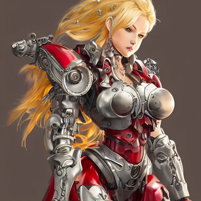 Prompt: studio portrait of lawful good colorful female holy mecha paladin absurdly beautiful, elegant, mature blonde gravure idol, ultrafine hyperrealistic detailed face illustration by kim jung gi, highly detailed faces, intricate linework, detailed faces, bright colors, matte, octopath traveler, unreal engine 5 highly rendered, global illumination, radiant light, intricate environment