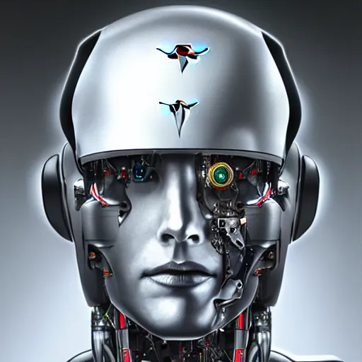 Image similar to a cyborg robot designed by tesla, hyper realistic, detailed portrait,