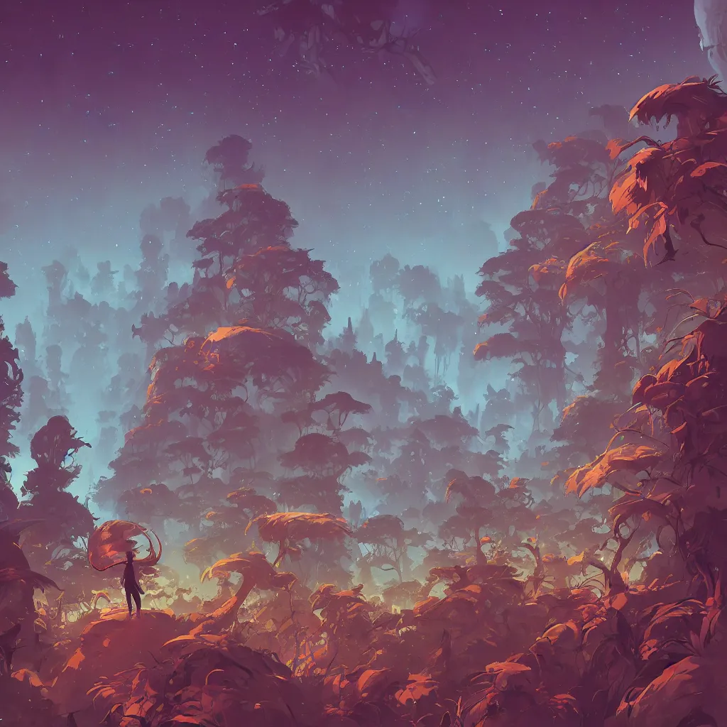 Image similar to alien forest background stylized, official fanart behance hd artstation by jesper ejsing, by rhads, makoto shinkai and lois van baarle, ilya kuvshinov, ossdraws, by feng zhu and loish and laurie greasley, victo ngai, andreas rocha, john harris