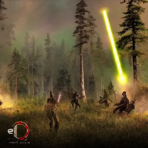 Image similar to battle of endor by dali, epic scope, cinematic lighting.