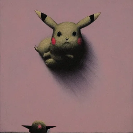 Image similar to a painting of Pikachu by zdzislaw beksinski