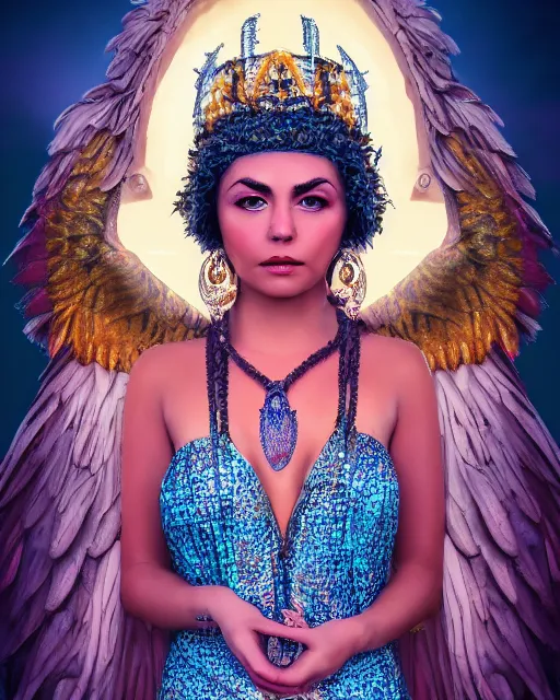 Image similar to A portrait of a mragot robbie as a goddess in heaven, piercing eyes, highly detailed, bokeh, professional photograph, full body shot 4K, HD