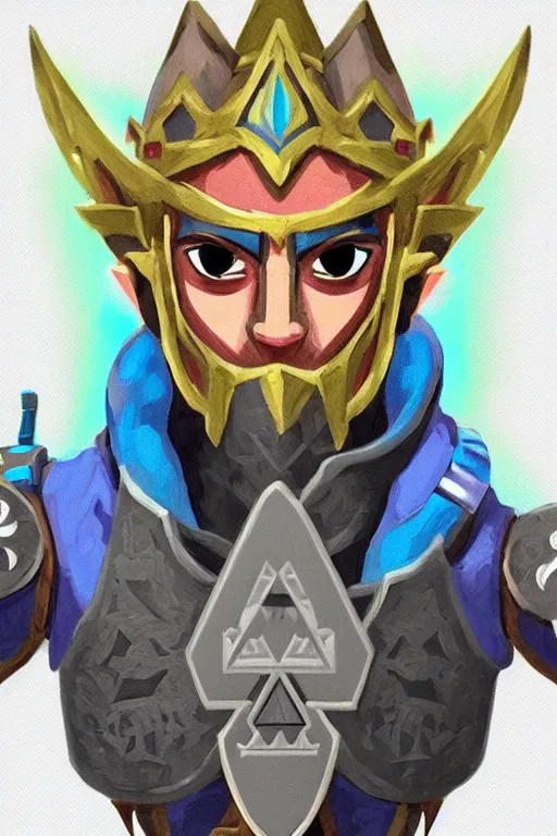 Image similar to an in game portrait of king rhoam from the legend of zelda breath of the wild, breath of the wild art style.