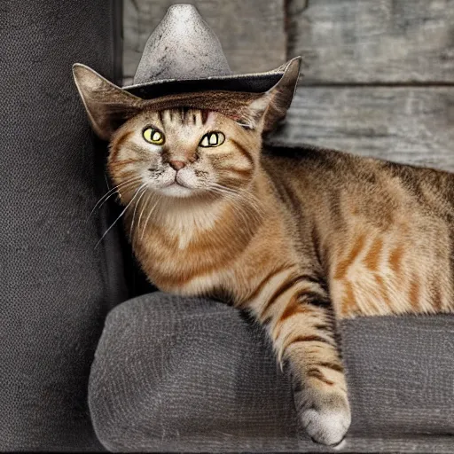 Prompt: cat with a cowboy hat, taken on a high resolution camera