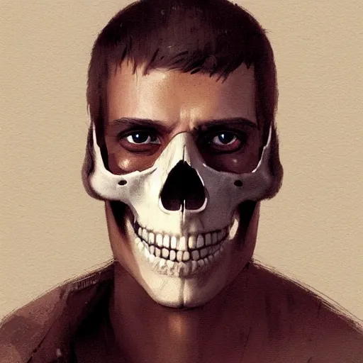 Prompt: portrait of character with a skull nose where his nose is supposed to be, by Greg rutkowski
