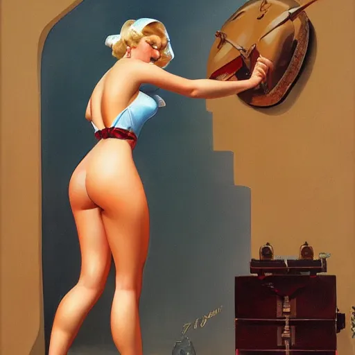 Prompt: a painting in the style of gil elvgren and in the style of boris vallejo.