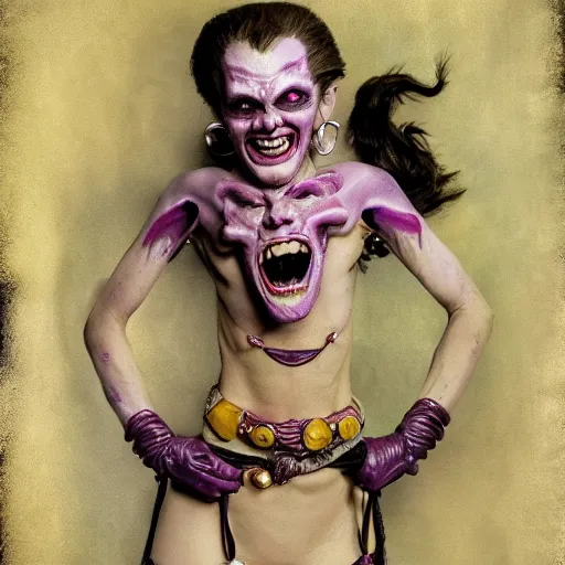 Image similar to laughing slaanesh, style of norman rockwell, 8 k, ultra detailed, photograph, rule of thirds.