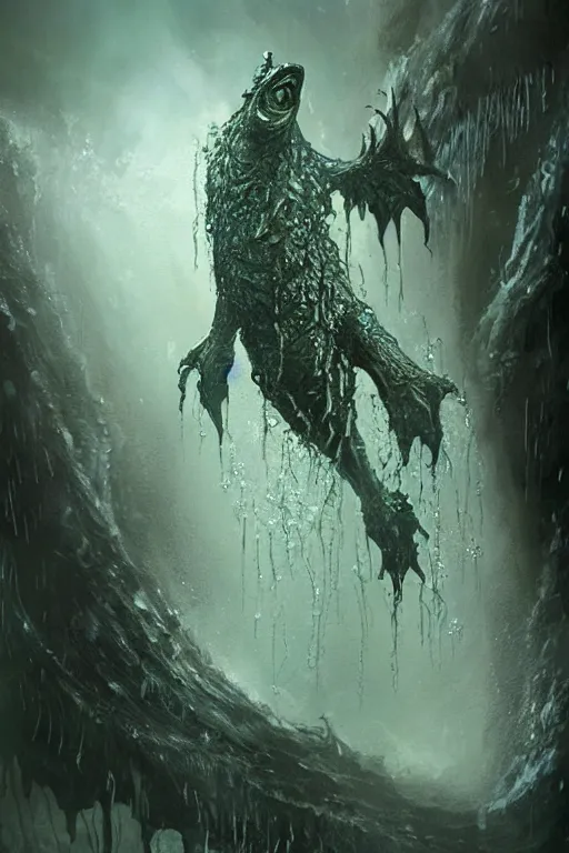 Image similar to water monster, dripping wet, siren, creature concept art, weta studios, Guillermo Del Toro