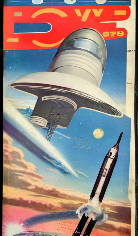 Prompt: everyday space travel, retro-futur, 1960 magazine cover, popular mechanics, test read SpaceX