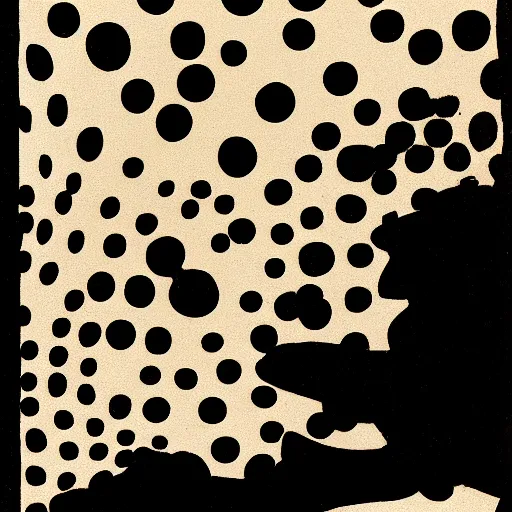 Prompt: 2 0 0 0 s cover art, linocut, tones of black, dot