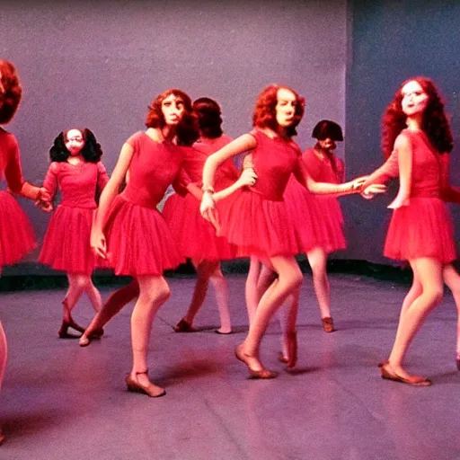 Prompt: suspiria room dancing girls theater, 8 mm