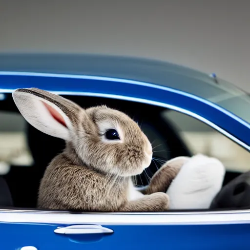 Prompt: a cute bunny driving a convertible, studio photo, high quality