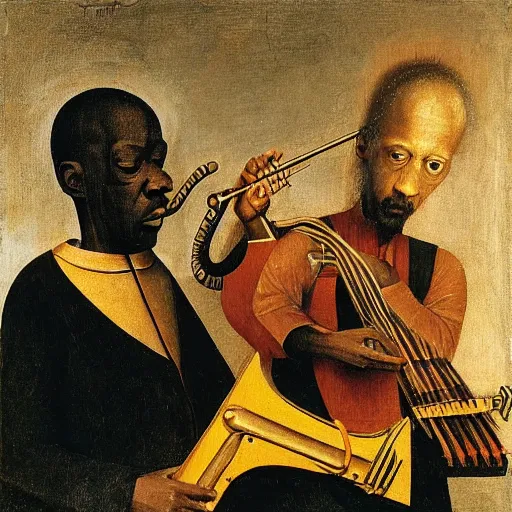 Image similar to ornette coleman and marc ribot by hieronymus bosch