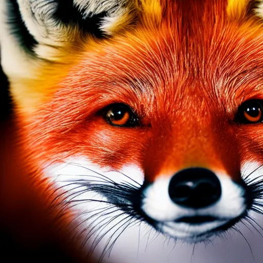 Image similar to a photograph of a red colored fox, macro lens, studio lighting, 8 k resolution