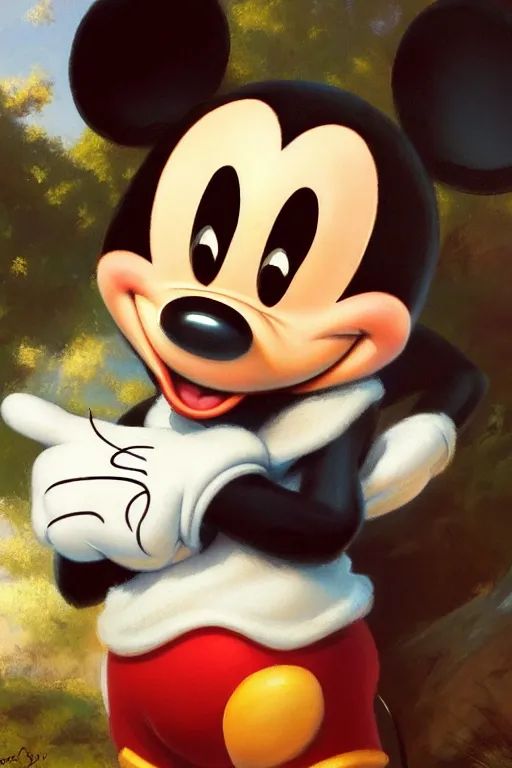 Image similar to realistic mickey mouse, 8 k, trending on artstation, smooth, sharp focus artwork by gustave courbet, mark keathley, greg rutkowski and annie leibowitz