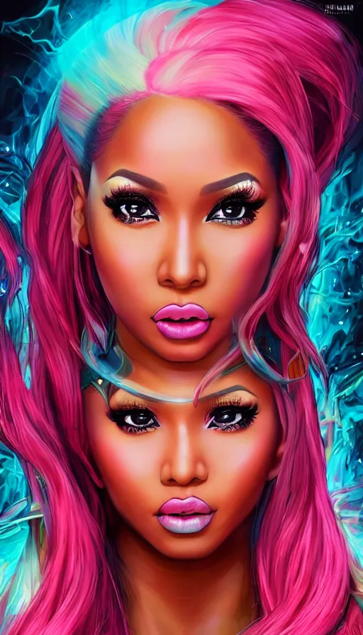 Image similar to nicki minaj, psytrance artwork, by artgerm