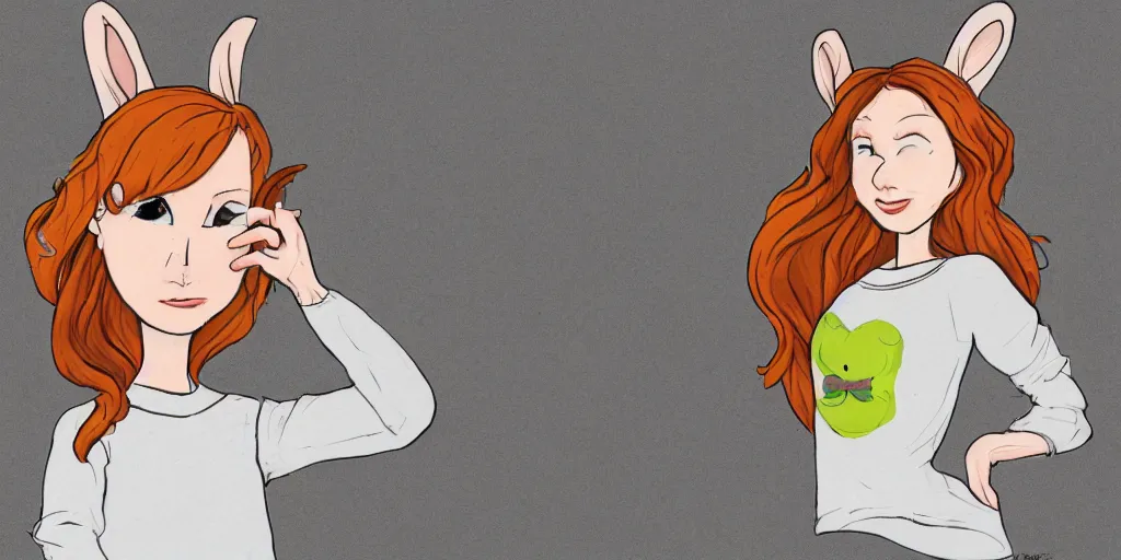 Image similar to women, ginger, cartoon, sweatshirt, concept art, concept art, bunny ears,