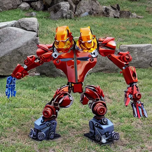 Image similar to bionicles fight to the death at gettysburg american gothic style