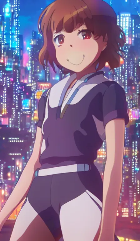 Prompt: anime fine details portrait of ochaco uraraka in front of cyberpunk moder city landscape on the background deep bokeh, close-up view, anime masterpiece by Studio Ghibli. 8k, sharp high quality anime, artstation