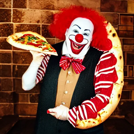 Image similar to clown dressed up as a pizza, clowcore, michelin star food, clowncore funhouse, photo by annie leibowitz