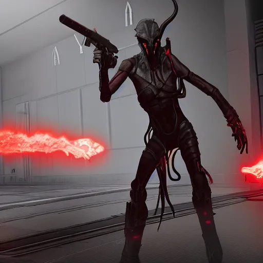 Image similar to a still of yautja in in the half - life game fighting against metrocops, hd shot, concept art, artstation