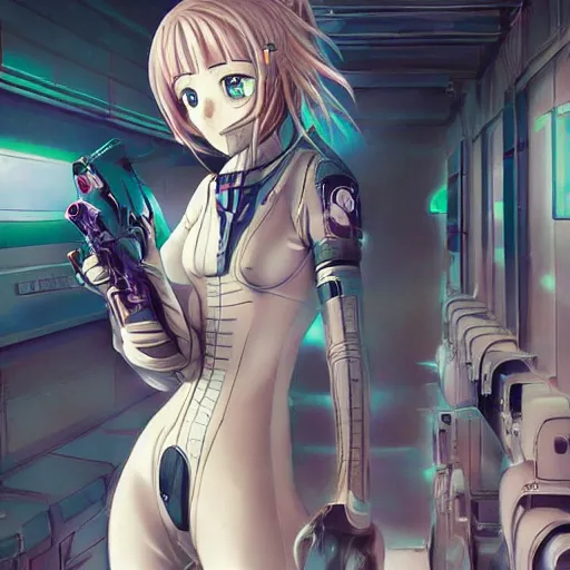 Prompt: beautiful and gorgeous anime girl in a thight plug suit scavenging a abandoned space station, danboru, artstation, high quality, highly detailed, drawn by someone who knows what he does