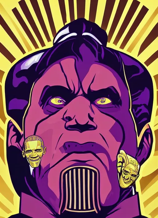 Image similar to 3 / 4 portrait of thanos. obama style poster by shepard fairey