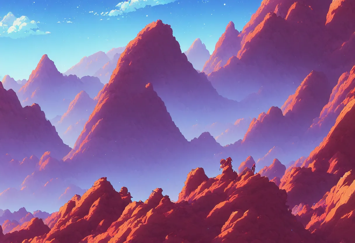 Prompt: a huge mountain peak arid planet, pixel style, high detail illustration, sharp high detail, manga and anime 1 9 9 9, official fanart behance hd artstation by jesper ejsing and makoto shinkai, 4 k