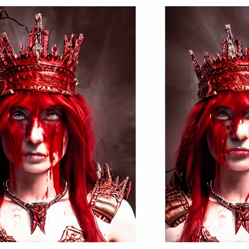 Image similar to the blood crown queen wear the scarlet armor, cinematic lighting, various refining methods, micro macro autofocus, ultra definition, award winning photo