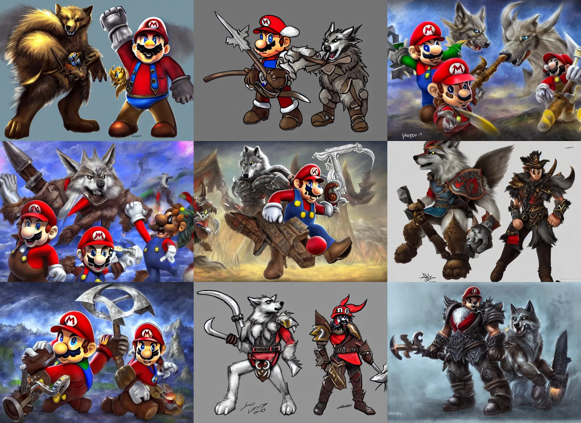 Prompt: wolf x Mario x Warhammer, concept art