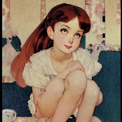 Image similar to anime girl by Norman Rockwell