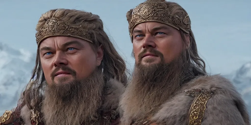 Prompt: Leonardo DiCaprio as Gengis Khan in 'Ghengis' (2021), movie still frame