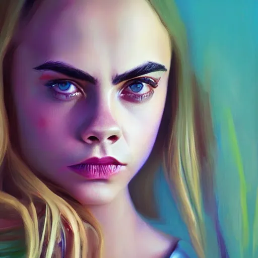 Prompt: cara delevingne, full body portrait colorful oil painting by mad dog jones, charlie bowater, yuumei, yanjun cheng, unreal 5, daz, hyperrealistic, octane render, rpg portrait, dynamic lighting, fantasy art, beautiful face