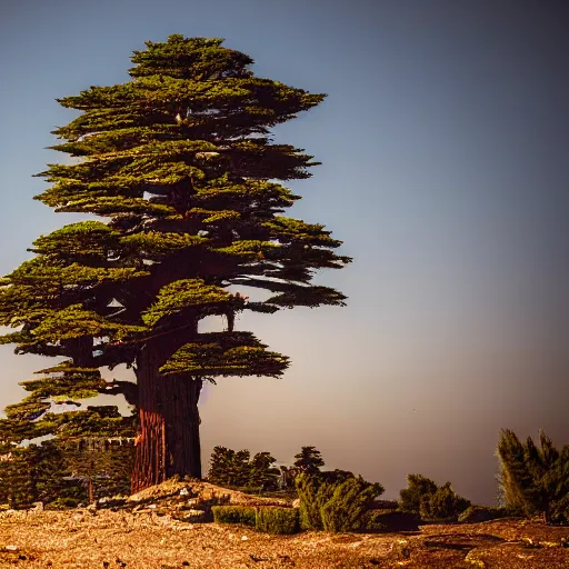 Image similar to photograph of cedar of lebanon resembling masculine strong man, ultra detailed, DSLR photography, high contrast.