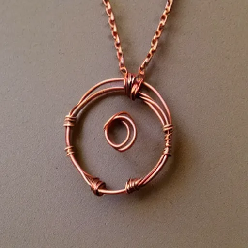 Prompt: a beautiful circular pendant made from sand and dirt, that is bound together by copper wire