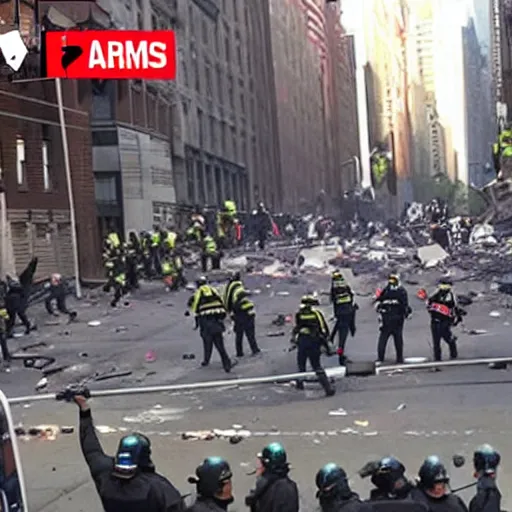 Prompt: a riot in nyc ,looting ,fire ,police