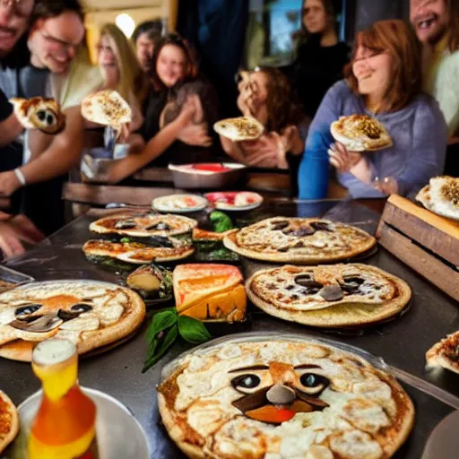 Image similar to photo of raccoon pizza party