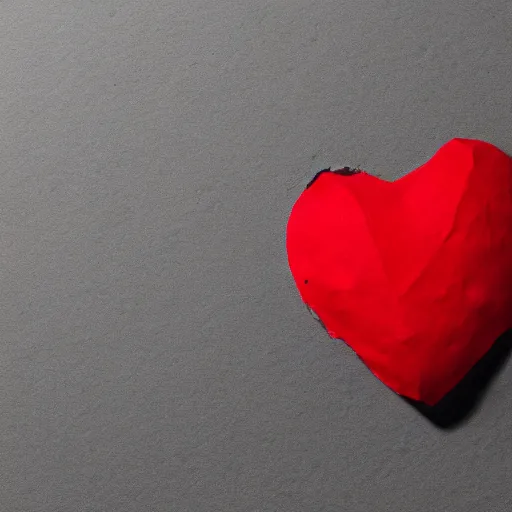 Prompt: 3d render of a uneven red clay heart shape in the middle of a gray sheet of paper