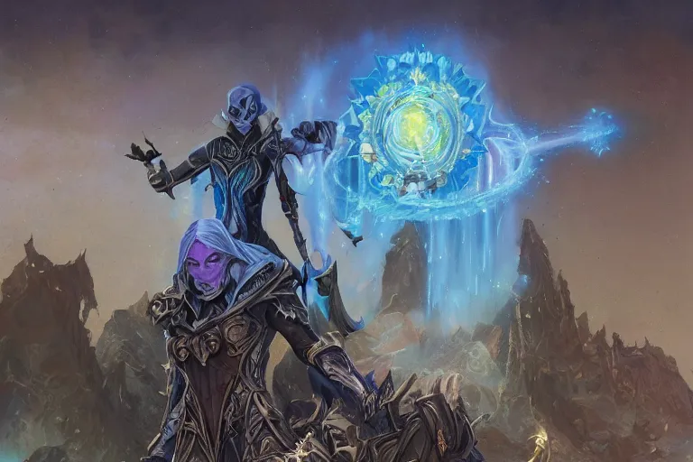 Image similar to drow rider sorcerer, art by robert mccall and jael and donato giancola, trending on artstation, halfrear lighting tilt - shift multiple exposure, sacred geometry, unreal engine 5, fractalism, idealism