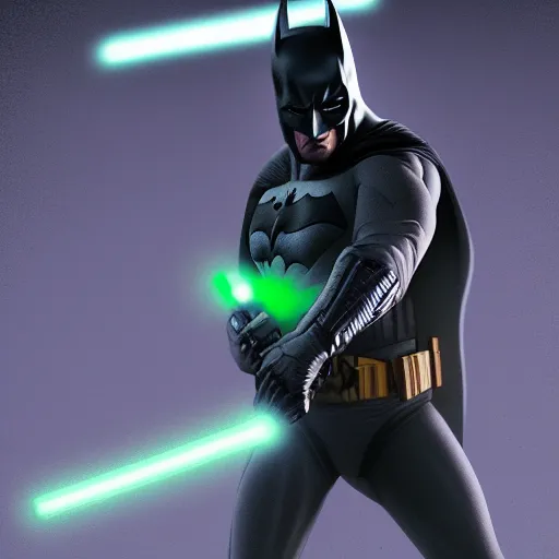 Image similar to Batman using a lightsaber, hyperdetailed, artstation, cgsociety, 8k