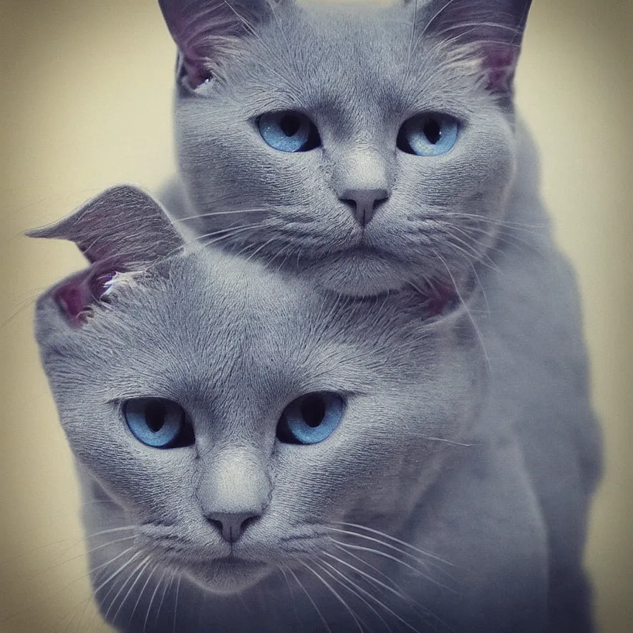 Prompt: “russian blue cat alert staring at camera ”