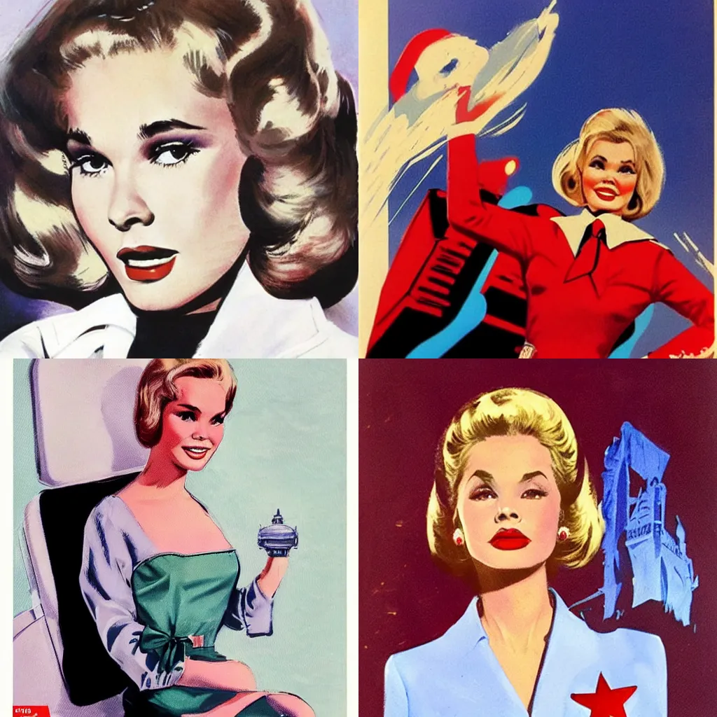 Prompt: Tuesday Weld as a TWA stewardess in 1964, concept art by Basil Gogos