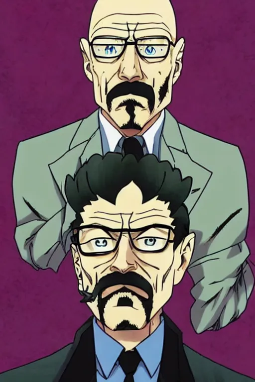 Image similar to Walter white in Jojos bizarre adventure, anime by hirohiko araki,