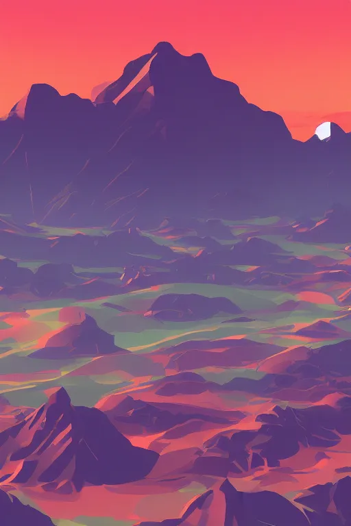 Image similar to sunrise mountain water vector illustration digital art by james gilleard trending on artstation