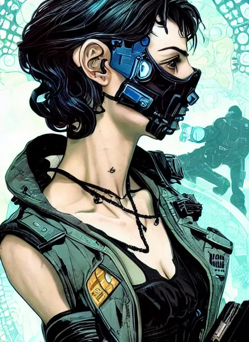 Image similar to cyberpunk selina kyle. portrait by ashley wood and alphonse mucha and laurie greasley and josan gonzalez and james gurney. splinter cell, apex legends, rb 6 s, hl 2, d & d, cyberpunk 2 0 7 7. realistic face. character clothing. vivid color. dystopian setting.