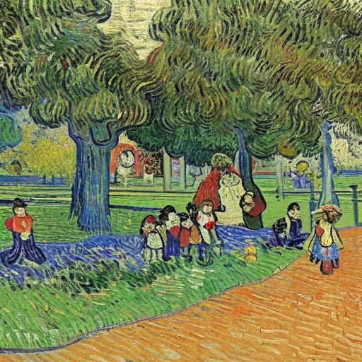 Prompt: highly detailed beautiful happy park, with childrens, by Van Gogh