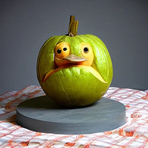 Image similar to melon carved as duck, fruit carving