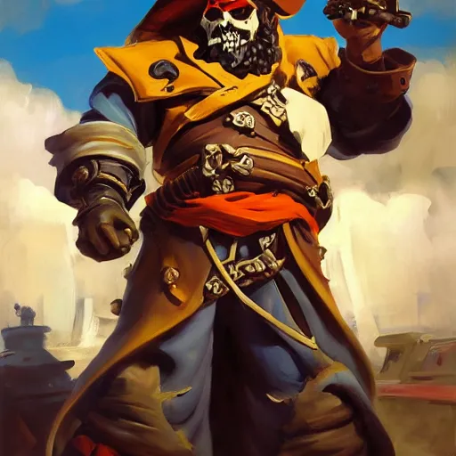 Image similar to greg manchess portrait painting of partially armored undead pirate captain lechuck as overwatch character, medium shot, asymmetrical, profile picture, organic painting, sunny day, matte painting, bold shapes, hard edges, street art, trending on artstation, by huang guangjian, gil elvgren, ruan jia, greg rutkowski, gaston bussiere